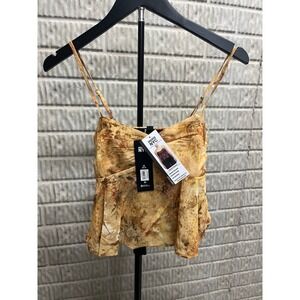 Madden NYC Womens Yellow Floral Babydoll Cami Top XS Smocked Back NWT